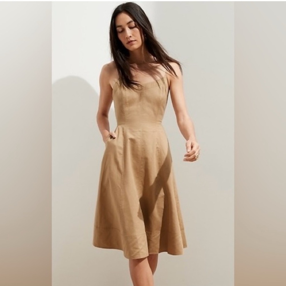 Banana Republic “Sand Khaki” Linen Cotton Midj Sundress - Sz. 12